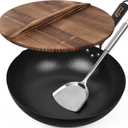 Souped Up Recipes 13.4 Inch Carbon Steel Wok For Electric, Induction and Gas Stoves (Lid, Spatula and User Guide Video Included)