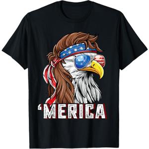 Merica USA American Flag Patriotic 4th of July Bald Eagle T-Shirt