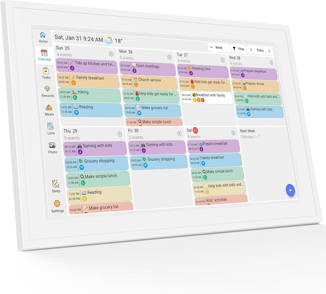 Digital Calendar, 10.1-inch Smart Wall Planner Electronic Calendar & Chore Chart, Smart Touchscreen Interactive Display for Family Schedules, Organize Your Daily & Family Routines, Desk & Wall Mount (White)