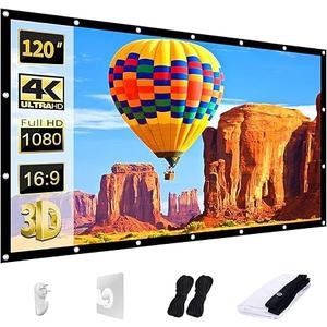 AAJK Projector Screen 120 inch, Washable Projector Screen 16:9 Foldable Anti-Crease Portable Projector Movies Screen for Home Theater Outdoor Indoor Support Double Sided Projection