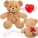 Hungdao Bear Stuffed Animal with Voice Recorder Set, 60 Seconds Heart Shaped Voice Sound Recorder Module 16 Inch Soft Plush Bear with Zipper for Boy Girl Valentines Day(Light Brown)