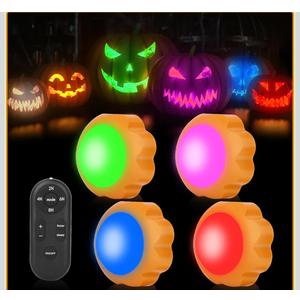 4 Pack Halloween LED Pumpkin Lights Battery Operated, Remote Control Always On/Colorful Candlelight Ambient Light Multi-Function Timing Bedside Light for Bedroom