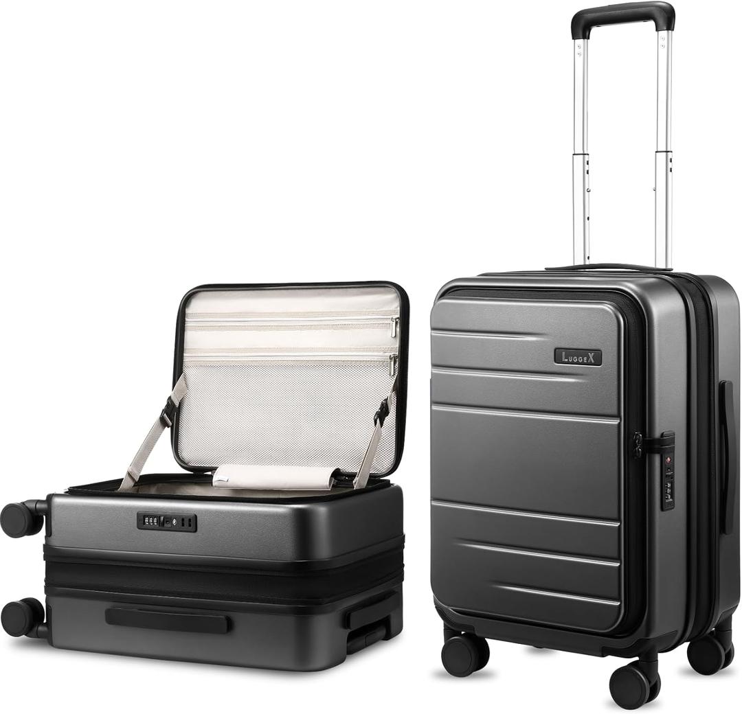 Carry On Luggage Top Opening, FLT Expandable Polycarbonate Hard Shell Suitcase with Wheels,Charcoal Metallic, Carry-On 20-Inch