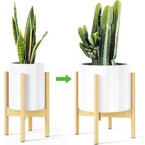 MUDEELA Plant Stand for Indoor Plants: Adjustable Width Fits 8-12 Inch Pots - Mid Century Modern Bamboo Plant Stand - 14.5 Inch Single Tier Small Floor Plant Holder, Natural, 1 Pack (Without Pot)