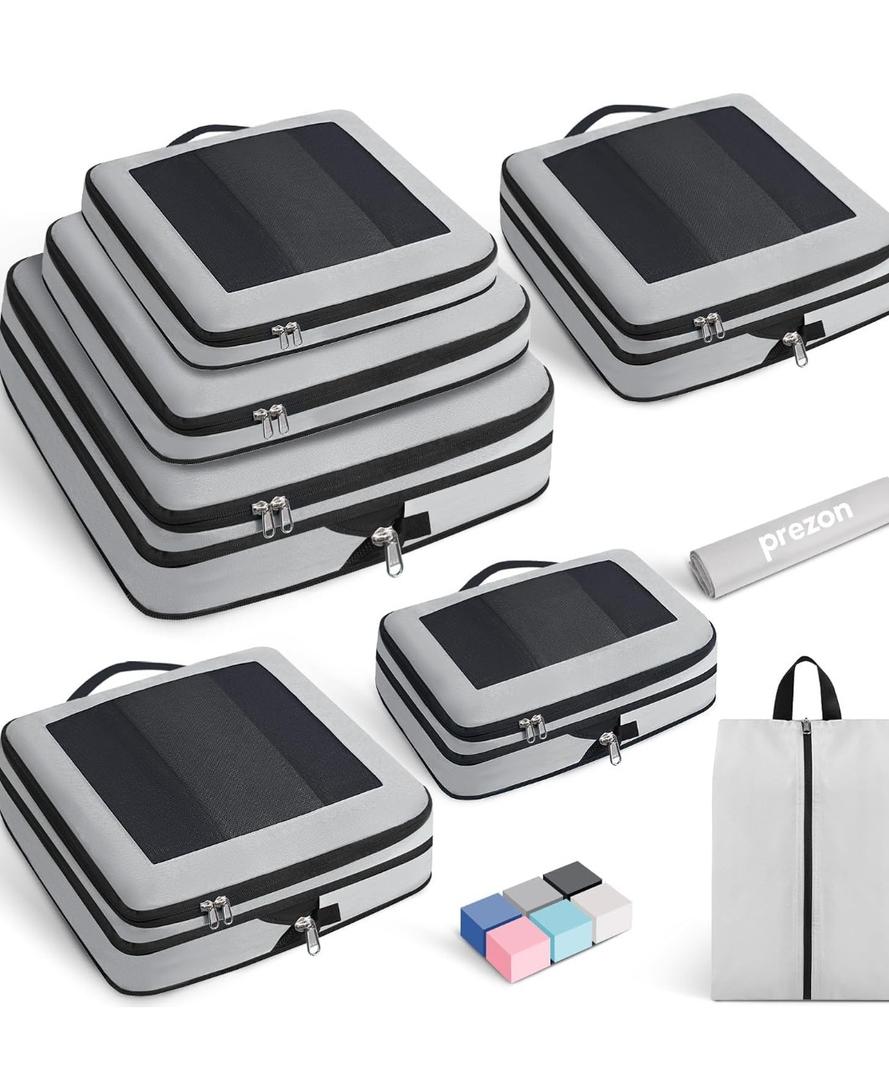8 Set  Compression Packing Cubes for Travel, Lightweight Vacation Travel Essentials, Travel Accessories for Suitcase Organizer Bags Set, Durable Luggage Organizer
