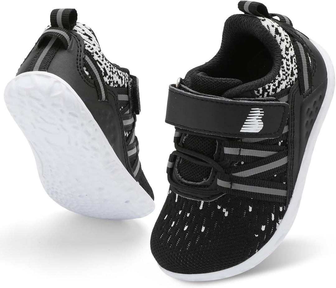 BARERUN Baby Sneakers Toddler Shoes Soft Anti-Slip Sole Newborn First Walkers Infant Toddler Breathable Athletic Running Shoes (Black)