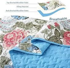 Heymybed Green Floral Quilt Set King Size, 3 Pieces Boho Floral Bedspread Coverlet Set with 2 Pillow Shams, Soft Microfiber Reversible Quilt Bedding Set for All Season 106"×92"