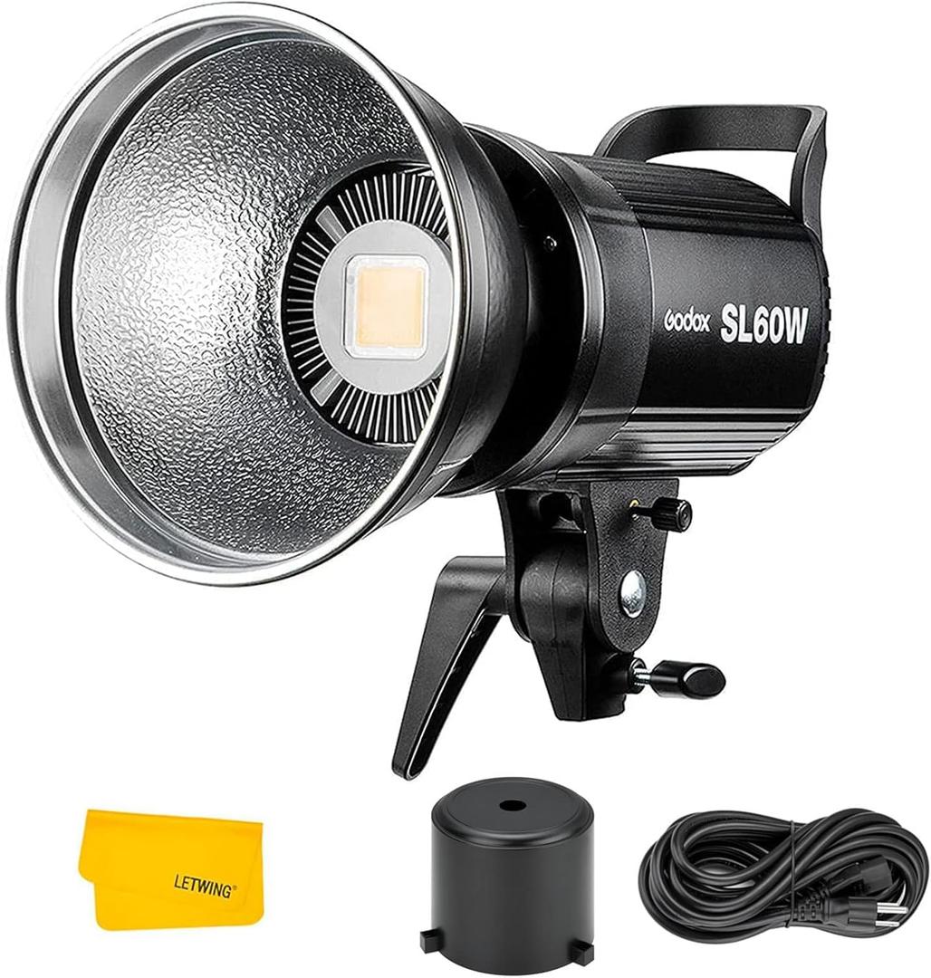 Godox SL-60W SL60W CRI95+Qa>90 5600300K Bowens Mount LED Video Light,433MHz Grouping System,Wirelessly Adjust Brightness,for Video Recording Wedding Outdoor Shooting,W/Reflector