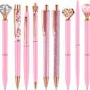 Janmini 9 Pcs Ballpoint Pens Set Metal Crystal Diamond Glitter Pens for Journaling Black Ink Pretty Cute Things Fancy Stationery Gifts for Women Girls Birthday Home Office Desk(Pink)