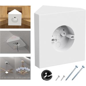 Fan Mounting Box, FB900-1 Ceiling Fan Fixture Mounting Box Supports Fans to 70 LBS and Fixtures up to 200 LBS, Paintable Ceiling Fan Mounting Bracket Fits Cathedral Ceiling Angles of 80 or Up, White