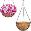 ZeeDix Outdoor Hanging Baskets, 2 Pack 12 Inch Metal Round Wire Hanging Planter with Coconut Liners Replacement, Hanging Flower Pots for Outdoor Plants Flowers