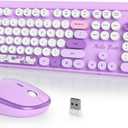 Typewriter Wireless Keyboard and Mouse Combo,2.4G Office 104 Keys Full Size Retro Punk Keyboard,Cute Purple Keyboard with Round Keycaps for Laptop PC Desktops(Bear Purple)