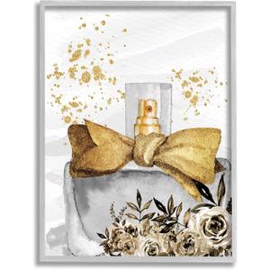 Stupell Industries Glitzy Floral Perfume Bottle Speckled Glam Design Framed Wall Art, Design By Kim Allen (16L" x 1.5W")