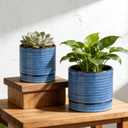 HASENSE Ceramic Pot for Indoor Plant, 8+6+4.6 Inch Planter with Drainage Holes and Saucer, Reactive Glaze Blue Flower Pots for Home Office Decor, Set of 3