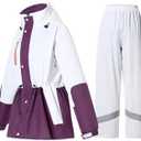 RAINFREEM Rain Suit for Women Waterproof Hooded Rain Gear Rain Jacket and Pants 2 Piece Breathable Rain Coat Outdoor, L