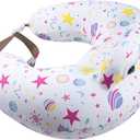 Inflatable Nursing Pillow for Breastfeeding  Travel Baby Feeding Cushion for Mom Support, Adjustable Waist Strap, Removable 100% Cotton Cover  Portable Newborn Essentials (White+pink)