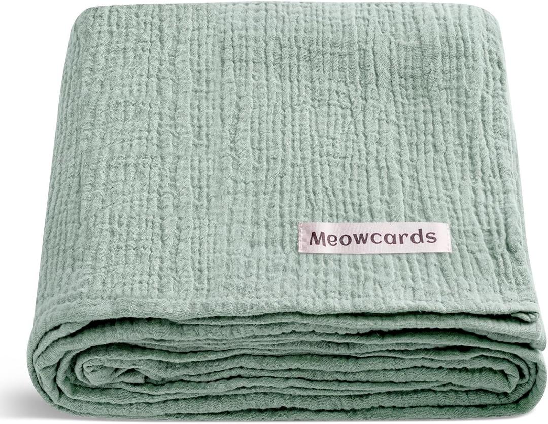 meowcards Muslin Swaddle Blankets for Baby, Unisex Baby Boys Girls Essentials, Large 47 x 47 inches, Boho Style Receiving Blankets Newborn Registry Must Haves, Perfect (Sage, Simple)
