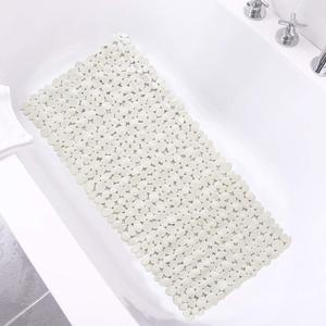 SONGZIMING Bathtub Mat Non Slip Pebble Bath Shower Mat with Drain Holes, Suction Cups Mat for Tub (16" W x 35" L, Beige)