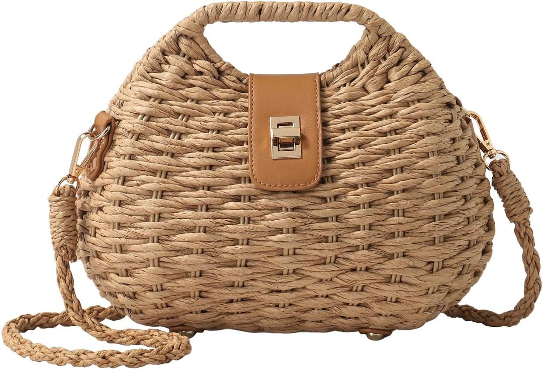 GOLDTIMO Straw Crossbody Bag for Women, Summer Beach Boho Handwoven Purse with Adjustable Strap, Lightweight Shoulder Bag | Handwoven Straw, Adjustable Strap, Crossbody Style, Lightweight Bag, Summer Boho