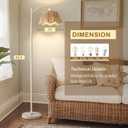 Oneach Farmhouse Floor Lamps for Living Room, Boho Floor Lamp for Bedroom with Foot Switch, Rattan Floor Lamp for Reading with Hand-Woven Shade, Antique White Metal Base & Pole