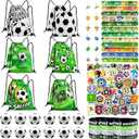 110Pcs Soccer Party Favors Drawstring Bags Soccer Goodie Bag with Mini Ball, Wristband, Slap bracelets, Keychains, Stickers for Soccer Party Supplies