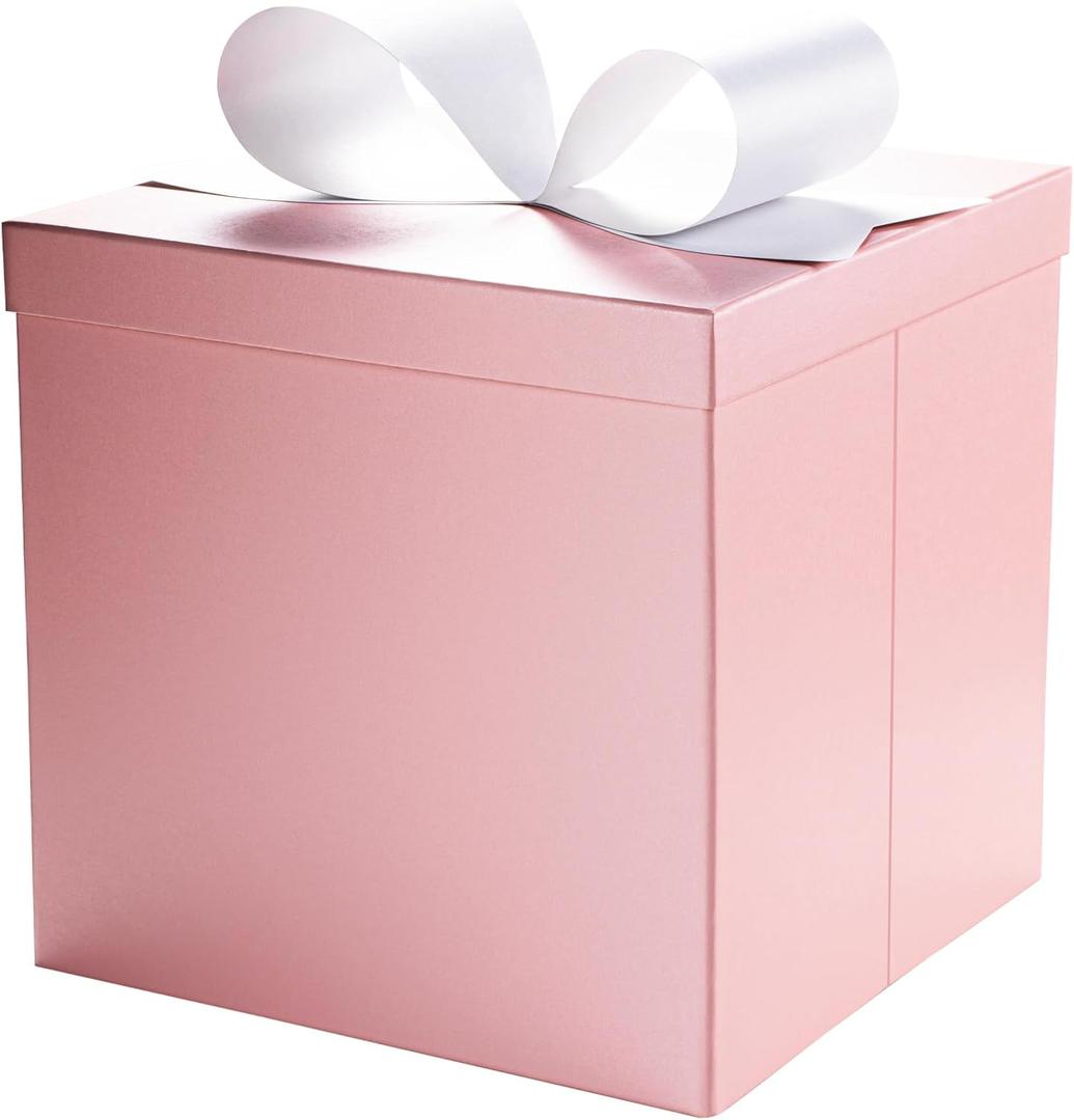 LaRibbons Large Gift Boxes with Lids, 10x10x10 Inches Pink Square Foldable Gift Boxes for Birthday, Wedding, Christmas, Baby Shower, Party, All Occasion