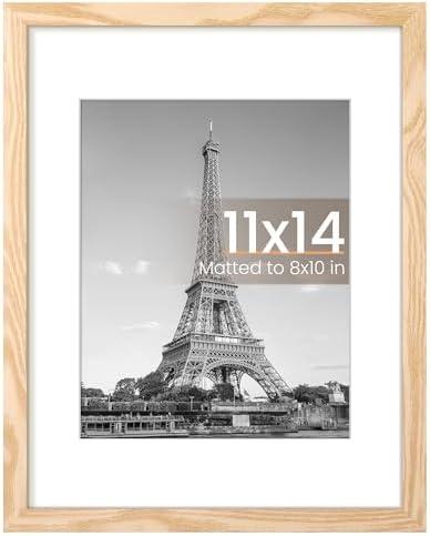 upsimples 11x14 Picture Frame, Display Pictures 8x10 with Mat or 11x14 Without Mat, Wall Hanging Photo Frame, Natural, 1 Pack