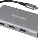 Philips USB C Hub with Power Pass-Through, 7-in-1 Multiport Adapter, 1 HDMI 4K@30Hz, 60W USB-C Power Delivery, 2 USB 3.0, 1 Ethernet, 1 SD 1 MicroSD Card Reader, DLK9120C/27
