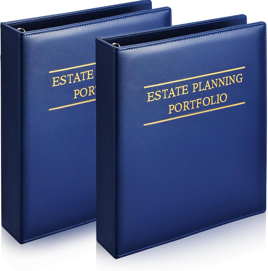 Skyygemm 2 Pcs Estate Planning Portfolio Binder PU Leather 3 Ring Binders with Gold Title and Index Tab Dividers, 11'' x 11.8'' x 2.4'' Estate Planning Organizer(Blue)