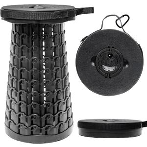 ALEVMOOM 2025 18" H Collapsible Stool with Cushion, Capacity 800lbs Portable Stools for Adults Heavy Duty, Adjustable Height Telescoping Folding Stool, for Outdoor Camping Travel Hiking Fishing (Black)