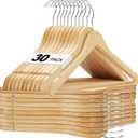HOUSE DAY Wooden Hangers 30 Pack, Solid Wood Clothes Hangers with Non Slip Pant Bar, Heavy Duty Wooden Coat Hanger for Closet, Smooth Finish Wood Hangers for Shirts, Suits Jackets, Dress, Natural