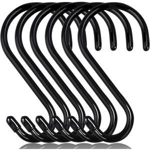 6 Inch Heavy Duty S Hooks, Large S Hook for Hanging Plants, Vinyl Coated S Hook 6 Pack Sturdy Non Slip Black S Hooks for Hanging Closet,Bird Feeders,Kitchen,Large Object,Garden Tools