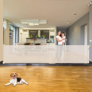 110 Inch Extra Wide Retractable Baby Gate for Large Openings Pet Gates for Dogs Indoor Retractable Baby Gates Outdoor Dog Gates for The House Extra Wide Pet Gate Large Dog Gate for Doorways, Beige