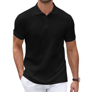 LIFROWI Mens Polo Shirts Short Sleeve Golf Shirt Men Button Down Tshirt V Neck T Shirt Collared Summer Shirt Men (XL,2-Black)