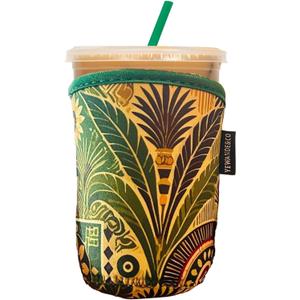Neoprene Insulated Cup Sleeve for Iced Coffee, Hot & Cold Beverages  Reusable, Washable Drink Holder Cup Sleeve  Anti-Slip, Eco-Friendly, Multi-Color Design (PALMS, MEDIUM)