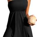 Charmo Ribbed One Shoulder Swim Dress Scalloped Tummy Control Swimsuits for Women Swimwear Built-in Side Tie and Briefs (XL)