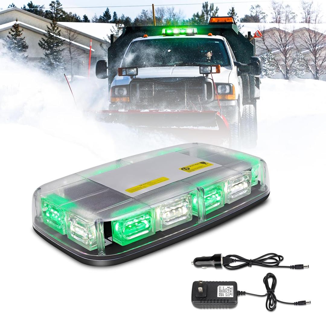 Rechargeable Strobe Light Wireless Battery, High Low Brightness, 17 Flashing Mode, 48pcs Led, Beacon Roof Top Hazard Flash Warning Lights for Vehicles Trucks Snow Plows Postal Mail UTV, White Green
