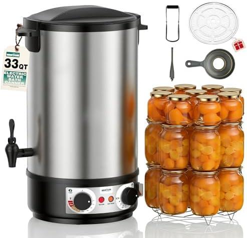 WantJoin Water Bath Canner - 1800W 33QT Stainless Steel Electric Canner, Adjustable Temp (86-212°F) & Timer (30-180min), Makes 11 Quart Jars, Includes Rack, Jar Lifter, Funnel for Home Canning