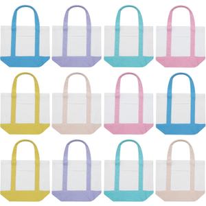 Eccliy 6 Pcs Mini Canvas Tote Bags 13" x 11" x 6" Small Tote Shopping Bag Bulk with Pocket Handle Blank Heavy Duty Reusable Canvas (13" X 11" X 6",Pastel Color)