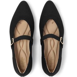 Women's Pointed Toe Knit Mary Jane Ballet Flats for Office Casual Wear Stretchy Dressy Slip-On Shoes with Arch Support (9, Black)