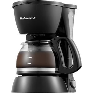 Elite Gourmet EHC4128 Automatic 4-Cup Brew & Drip Coffee Maker with Pause N Serve, Glass Carafe, Reusable Filter, On/Off Switch, Keep Warm, Water Level Indicator, Black (4 Cups, Black)