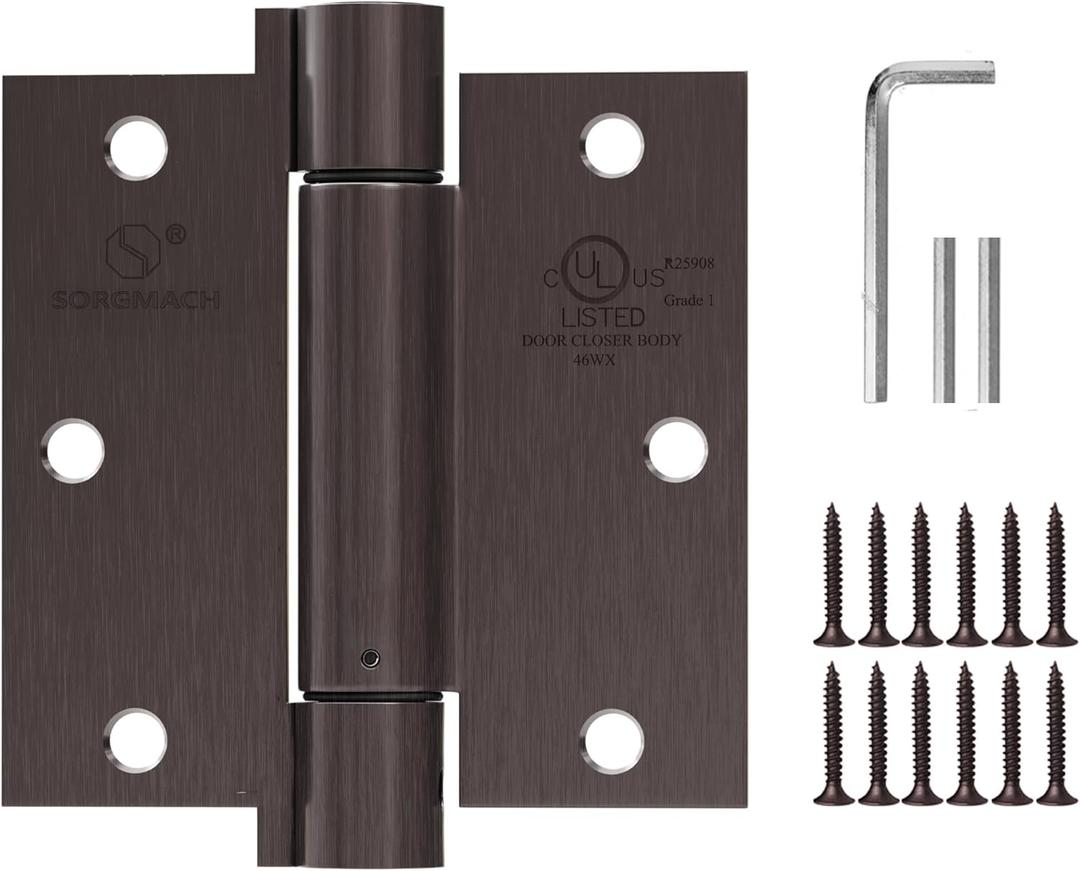 3 Pack Self Closing Door Hinges 3.5 inch Oil Rubbed Bronze Door Hinges Spring Loaded Auto Close Hinges Square Corners Adjustable Tension for Interior Door 3 1/2 Auto Self-Closing Hinge
