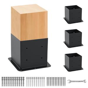 4 Pcs Post Base,6"x 6" Post Brackets(Actual 5.6"x 5.6"), Heavy Duty Black Metal Powder-Coated Thick Steel Post Anchor Outdoor for Support Deck Base Plate, Fence Kit,Mialbox Post Mount