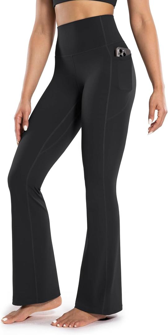 Women's Workout Flare Yoga Pants with Pockets High Waisted Bootcut Leggings Tummy Control 30'' (Medium, Black)