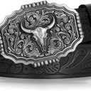 Cowboy Belts for Women Men 2 Western Leather Belts Strap & 1 Buckle Cowboy Cowgirl Country Belt for Jeans Gift
