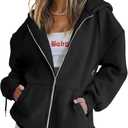 Trendy Queen Womens Zip Up Hoodies Oversized Sweatshirts Fall School Fashion Outfits Casual Jackets 2025 Winter Clothes (Medium, Black)