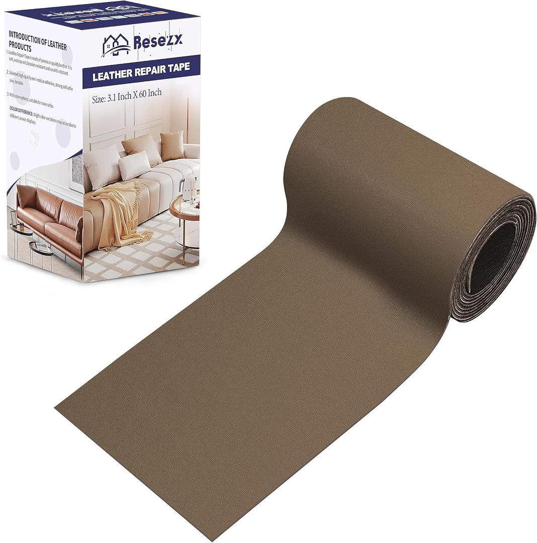 Leather Repair Patch Tape Kit, Self Adhesive Leather Repair for Furniture, Couch, Sofa, Car Seats,Office Chair,Vinyl Repair Kit.3.1inx60in (Dark Khaki)