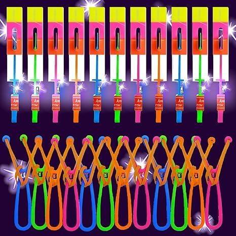 50 Sets LED Flying Set, 25 Slingshot + 25 Glow Helicopter, Glow in The Dark Party Favors for Kids, Outdoor Game Toys Party Supplies Gifts Bulk
