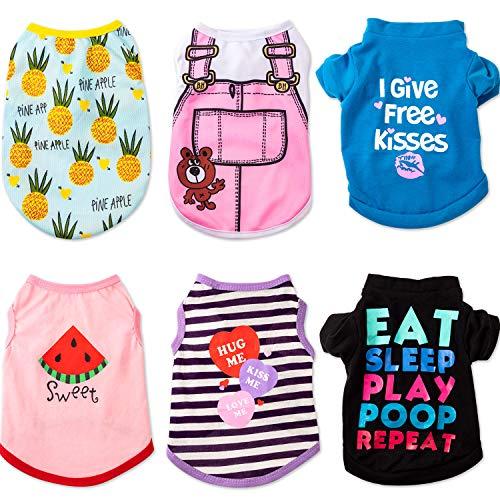 6 Pcs Dog Clothes Printed Doggie Shirts Puppy T-Shirts Cute Pet Cotton Clothes Doggie Shirt for Small Medium Dog Apparel Summer Christmas(L)