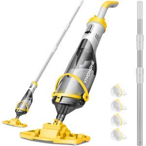 VIVOHOME Cordless Pool Vacuum with Telescopic Pole, Powerful Suction up to 18.5 GPM, 60 Mins Running Time, Handheld Rechargeable Swimming Pool Cleaner for Pools/ Spas/ Hot Tubs - Yellow